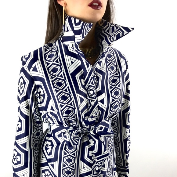 Lanvin Dresses & Skirts - 1970’s LANVIN navy and white Art Deco clover dress